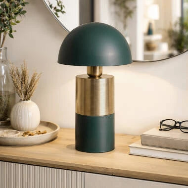 MERZARO metalen tafellamp met halfbolvormige kap 32 cm in donkergroen, afbeelding 2