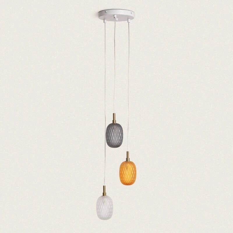ONDRAVO hanglamp met drie gekleurde glazen kappen