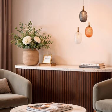 ONDRAVO hanglamp meerkleurig, detail van een glazen kap