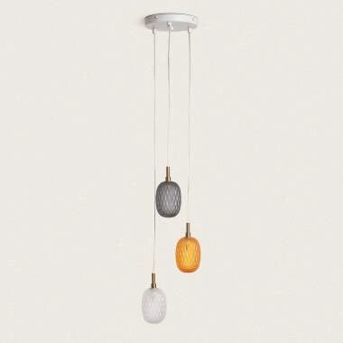 ONDRAVO hanglamp meerkleurig, detail van de structuur in het glas