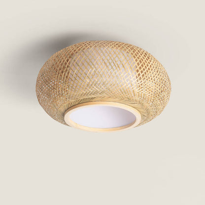 TANSARO ronde plafondlamp van bamboe 40 cm in natuurlijk