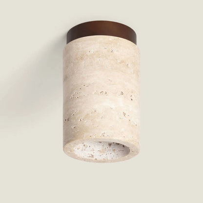 FERZANO plafondlamp van travertijn en hout