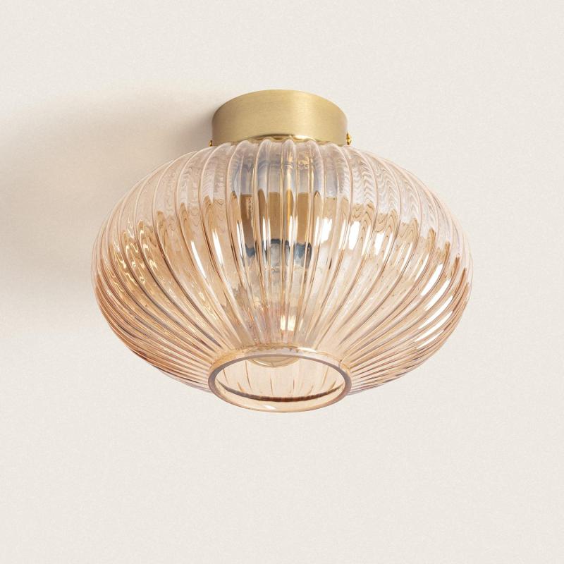 LOMTIVO plafondlamp van metaal met amberkleurige glazen kap, afbeelding 1