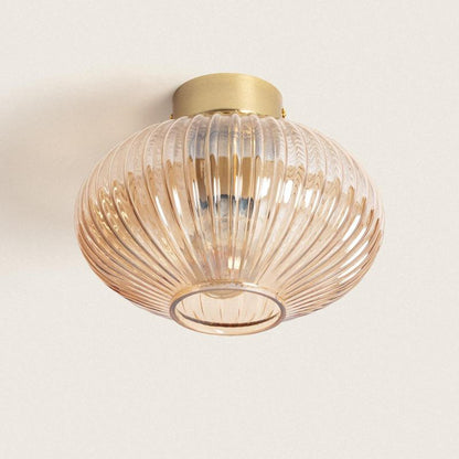 LOMTIVO plafondlamp van metaal met amberkleurige glazen kap, afbeelding 1