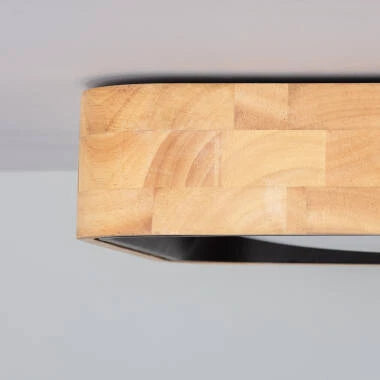 HOSTIVO vierkante LED plafondlamp van hout in het zwart