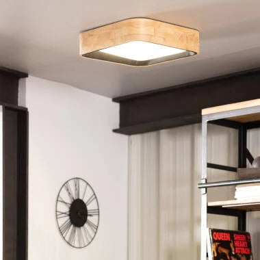 HOSTIVO vierkante LED plafondlamp van hout in het zwart