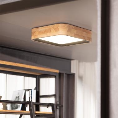 HOSTIVO vierkante LED plafondlamp van hout in het zwart
