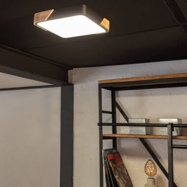 ORVIVO vierkante LED plafondlamp met houten rand, afbeelding 9