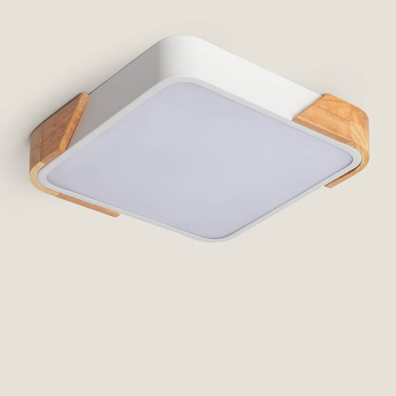 ORVIVO vierkante LED plafondlamp met houten rand, afbeelding 1