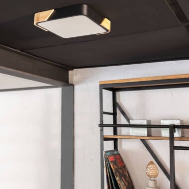 ORVIVO vierkante LED plafondlamp met houten rand, afbeelding 10