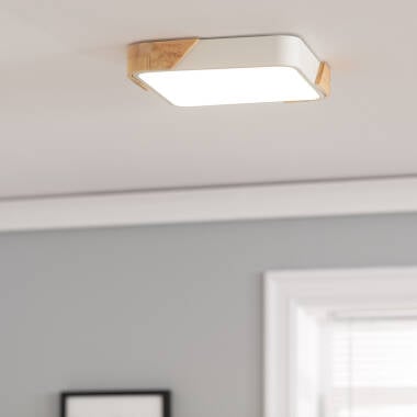 ORVIVO vierkante LED plafondlamp met houten rand, afbeelding 2