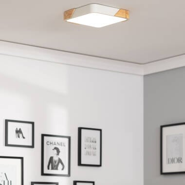 ORVIVO vierkante LED plafondlamp met houten rand, afbeelding 3