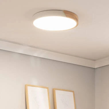 WIRMIVO ronde LED plafondlamp met houten rand, afbeelding 3