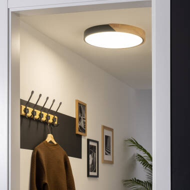 WIRMIVO ronde LED plafondlamp met houten rand, afbeelding 9