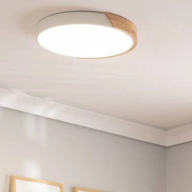 WIRMIVO ronde LED plafondlamp met houten rand, afbeelding 2