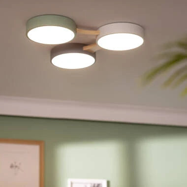 KELRIVO ronde LED plafondlamp van hout en aluminium, afbeelding 3
