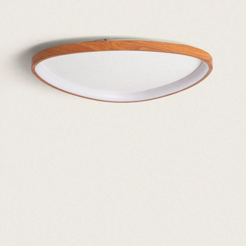 VANLARO ovale platte LED plafondlamp in hout, foto 1
