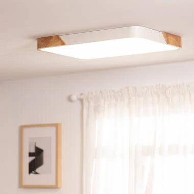 BRINDANO rechthoekige LED plafondlamp van hout en aluminium in wit