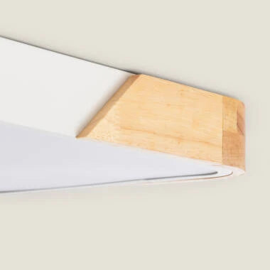 BRINDANO rechthoekige LED plafondlamp van hout en aluminium in wit