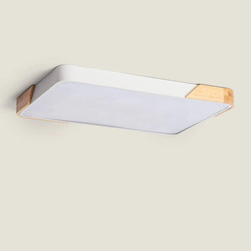 BRINDANO rechthoekige LED plafondlamp van hout en aluminium in wit