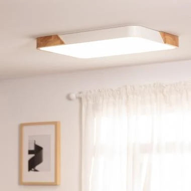 BRINDANO rechthoekige LED plafondlamp van hout en aluminium in wit