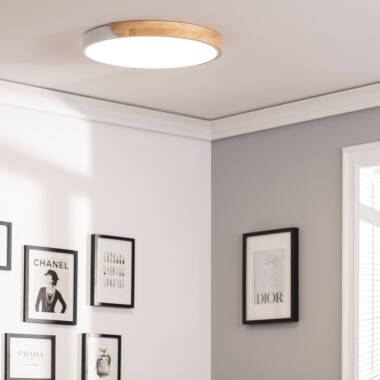 YULMIVO ronde LED plafondlamp met houten rand, afbeelding 9
