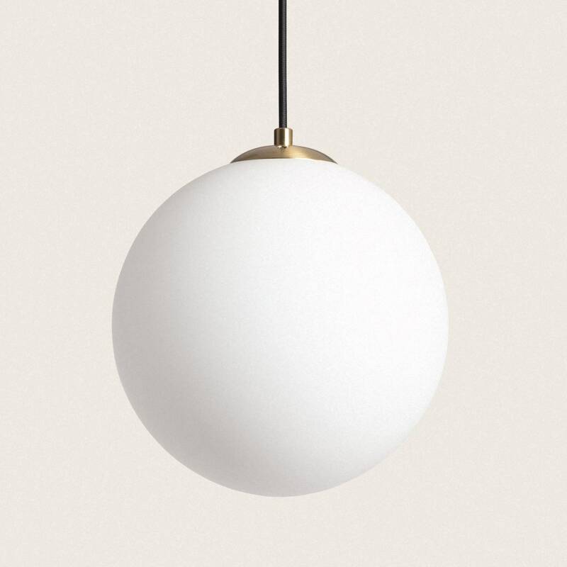 SARPANO hanglamp in goud met glazen kap, vooraanzicht