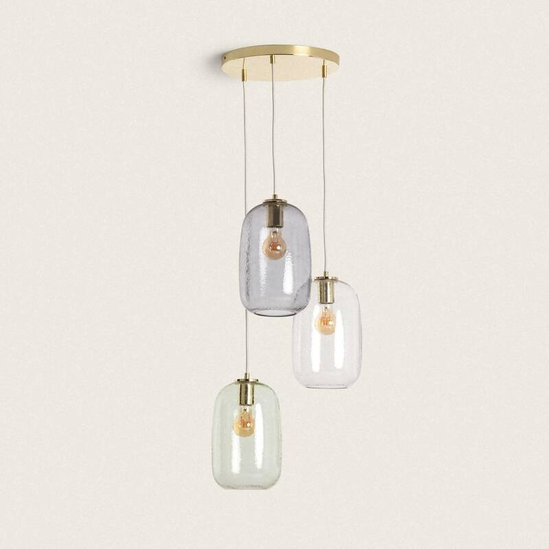 SELPANO hanglamp met drie glazen kappen, vooraanzicht
