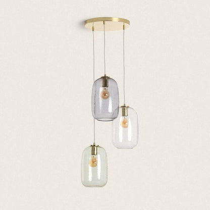 SELPANO hanglamp met drie glazen kappen, vooraanzicht