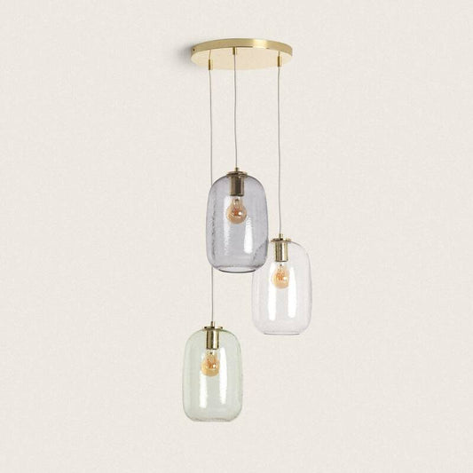SELPANO hanglamp met drie glazen kappen, vooraanzicht