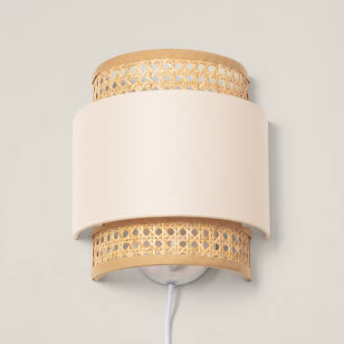 Wandlamp Pentivo rotan en stof (afbeelding 6)