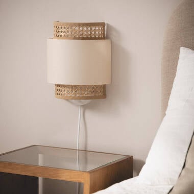 Wandlamp Pentivo rotan en stof (afbeelding 4)