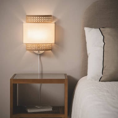 Wandlamp Pentivo rotan en stof (afbeelding 3)