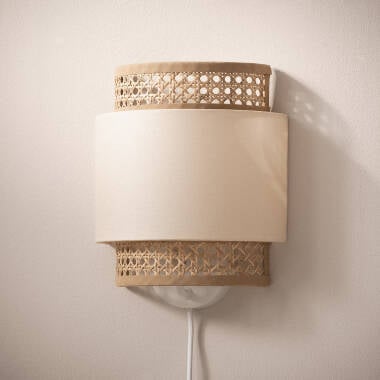 Wandlamp Pentivo rotan en stof (afbeelding 2)