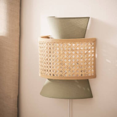 Wandlamp Mirvano rotan en stof khakigroen (afbeelding 2)