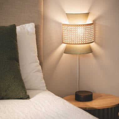 Wandlamp Mirvano rotan en stof khakigroen (afbeelding 3)