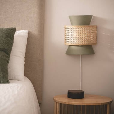 Wandlamp Mirvano rotan en stof khakigroen (afbeelding 4)