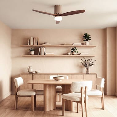 RIMPIVO | plafondventilator met verlichting en houten bladen 132 cm | 18W 3000-5700K 2160 lm | beige met donker hout