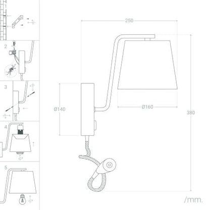 Wandlamp Wildaro met leeslamp in een interieur